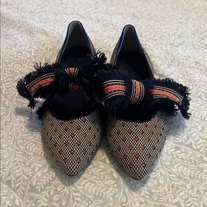 Rothy's Black and Red Patterned Flats with Bow